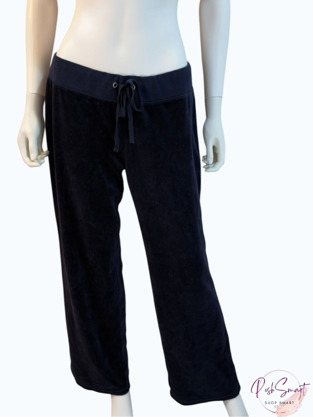 New York & Company Navy Velour Wide Leg Drawstring Pants | Size L